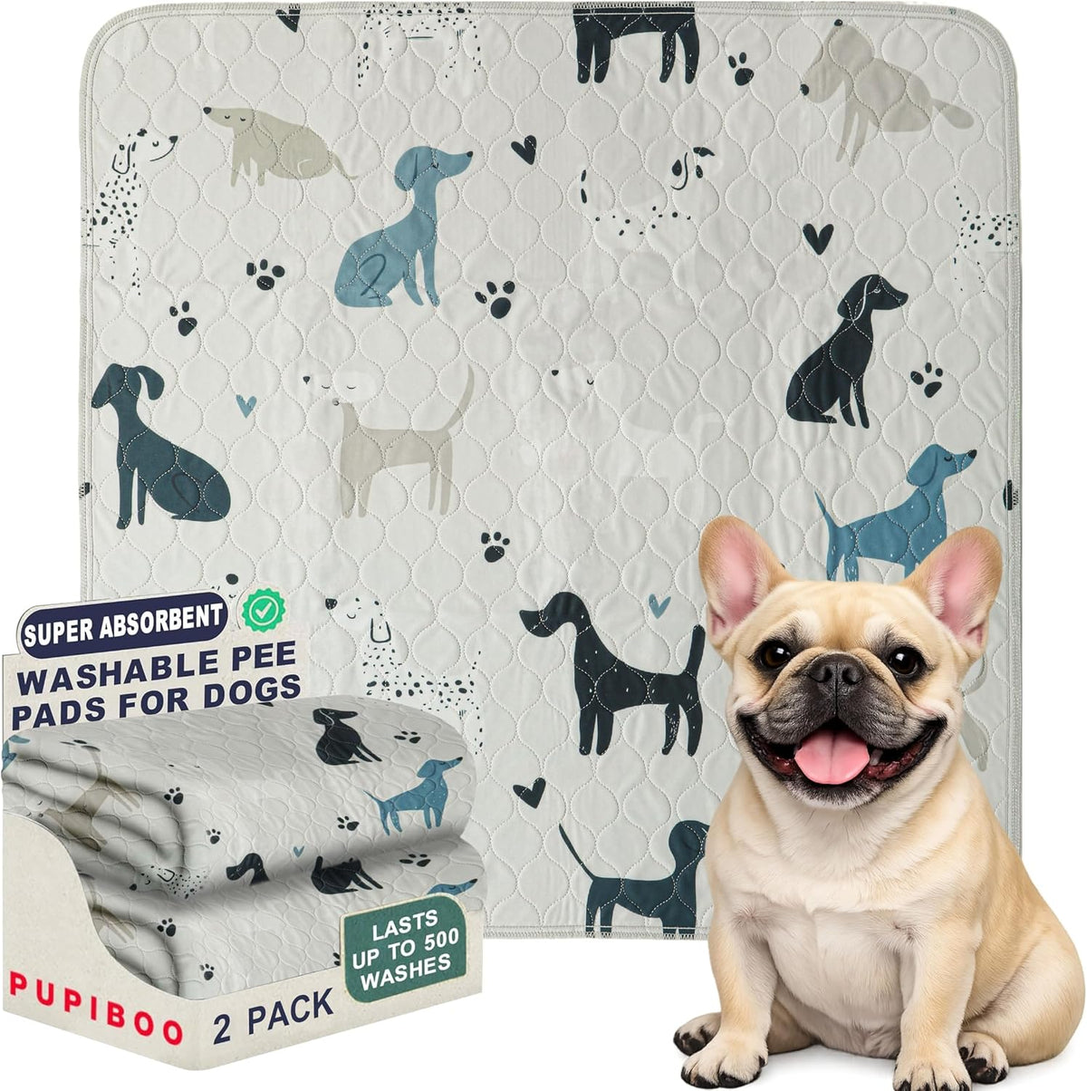 PUPIBOO Washable Pee Pads for Dogs and Cats - Super Absorbent Reusable Puppy Training Pads - 100% Waterproof, Leak-Proof & Non-Slip Whelping Pads for Pet Housebreaking