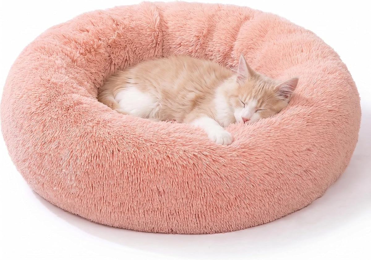 54 inches Calming Donut Dog Bed - 3X Durable Plush Faux Fur, Machine Washable & Non-Slip, Fits up to 210 lbs, Removable Cover, Dark Grey