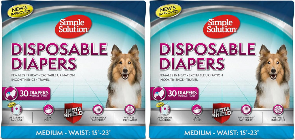 Simple Solution Female Dog Diapers, Disposable Dog Diapers, M, 30 Count
