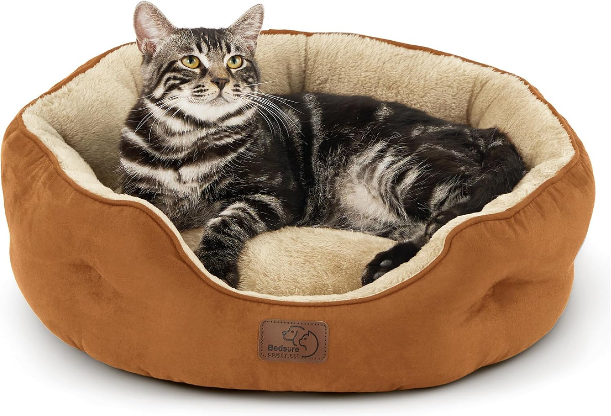 Bedsure Small Dog Bed Washable,Round Cat Beds for Indoor Cats,20in Camel