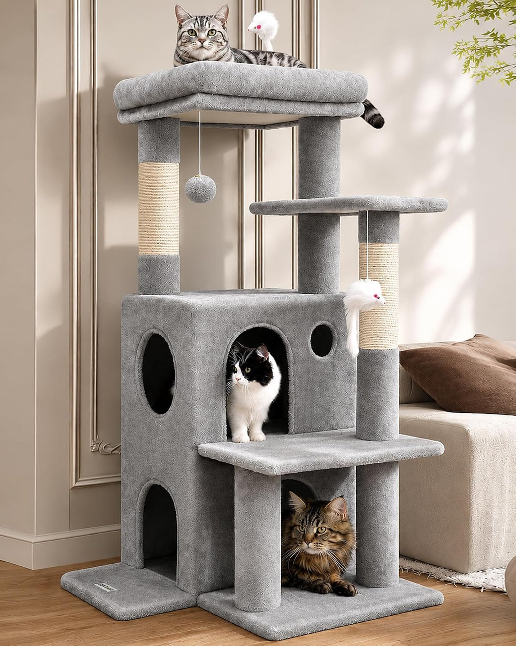 Globlazer Cat Tree Tower for Indoor Cats Large Adult, FC50, Light Grey