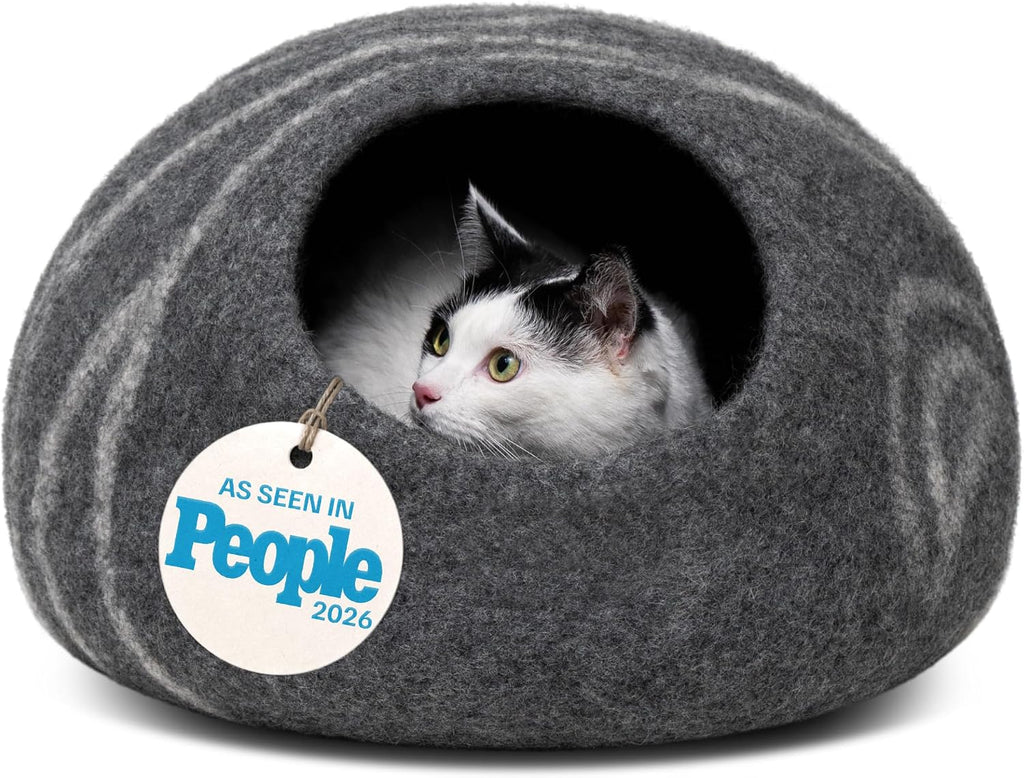 Cat Cave - Merino Wool Bed for Indoor Cats (Light Gray, Medium)