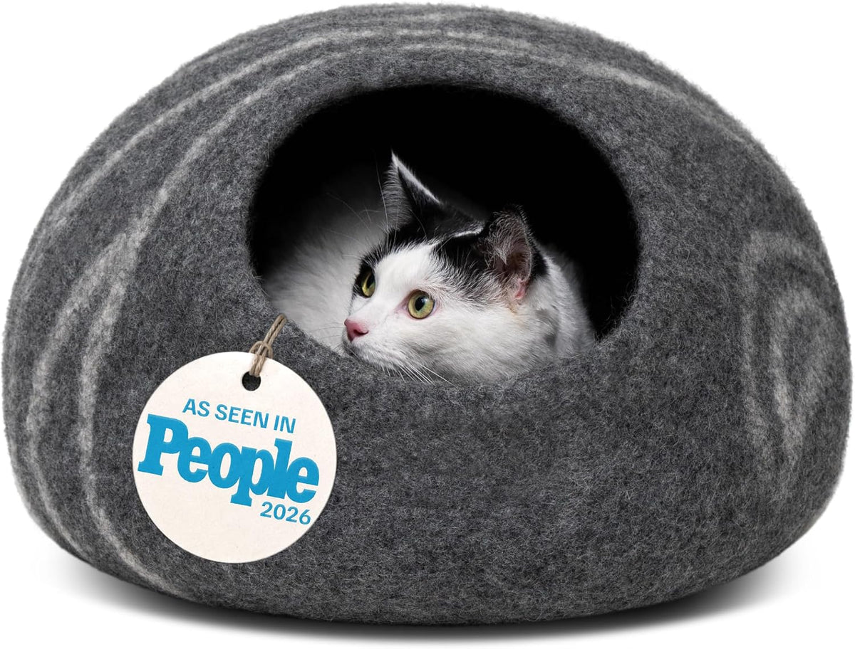 Cat Cave - Merino Wool Bed for Indoor Cats (Light Gray, Medium)