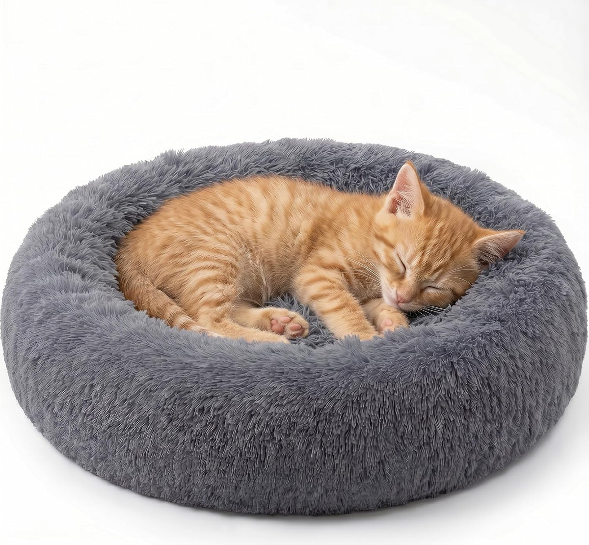 54 inches Calming Donut Dog Bed - 3X Durable Plush Faux Fur, Machine Washable & Non-Slip, Fits up to 210 lbs, Removable Cover, Dark Grey