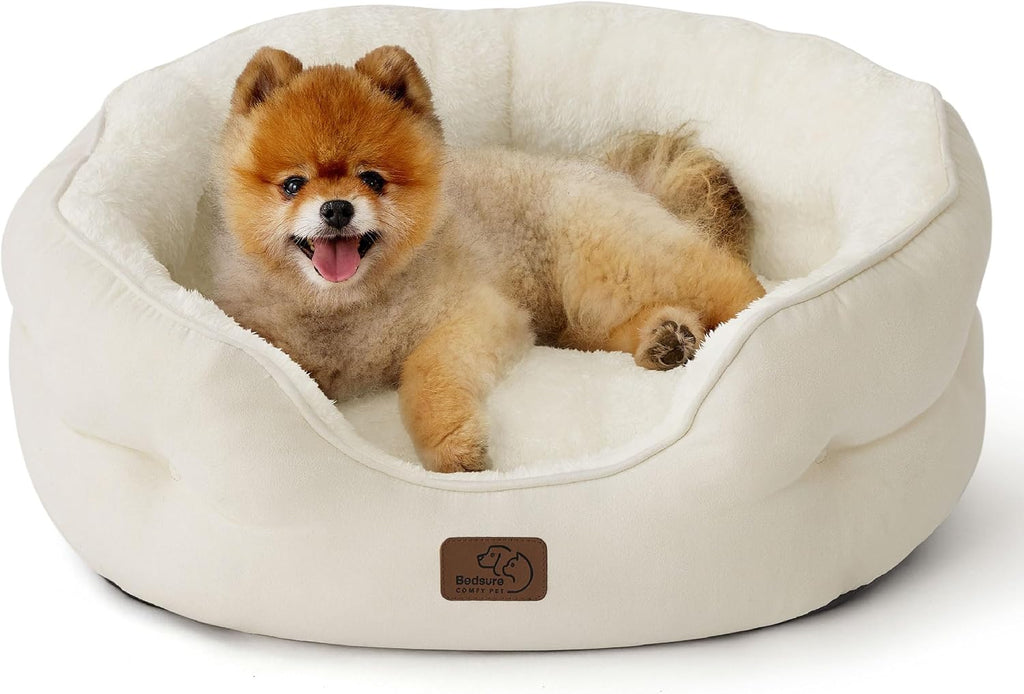 Bedsure Small Dog Bed Washable,Round Cat Beds for Indoor Cats,20in Camel