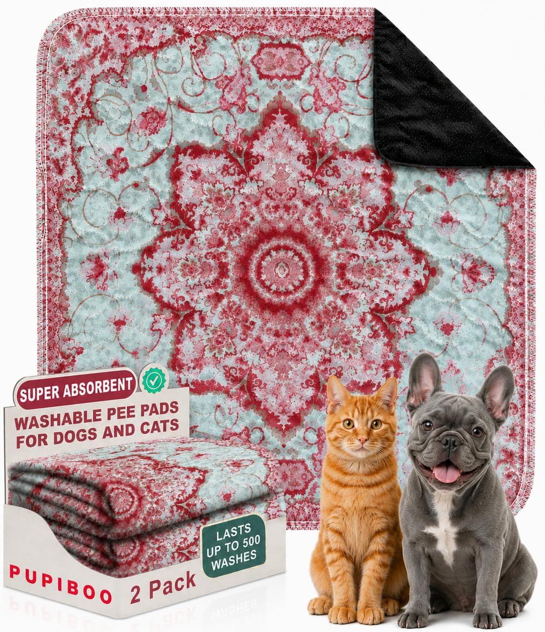 PUPIBOO Washable Pee Pads for Dogs and Cats - Super Absorbent Reusable Puppy Training Pads - 100% Waterproof, Leak-Proof & Non-Slip Whelping Pads for Pet Housebreaking