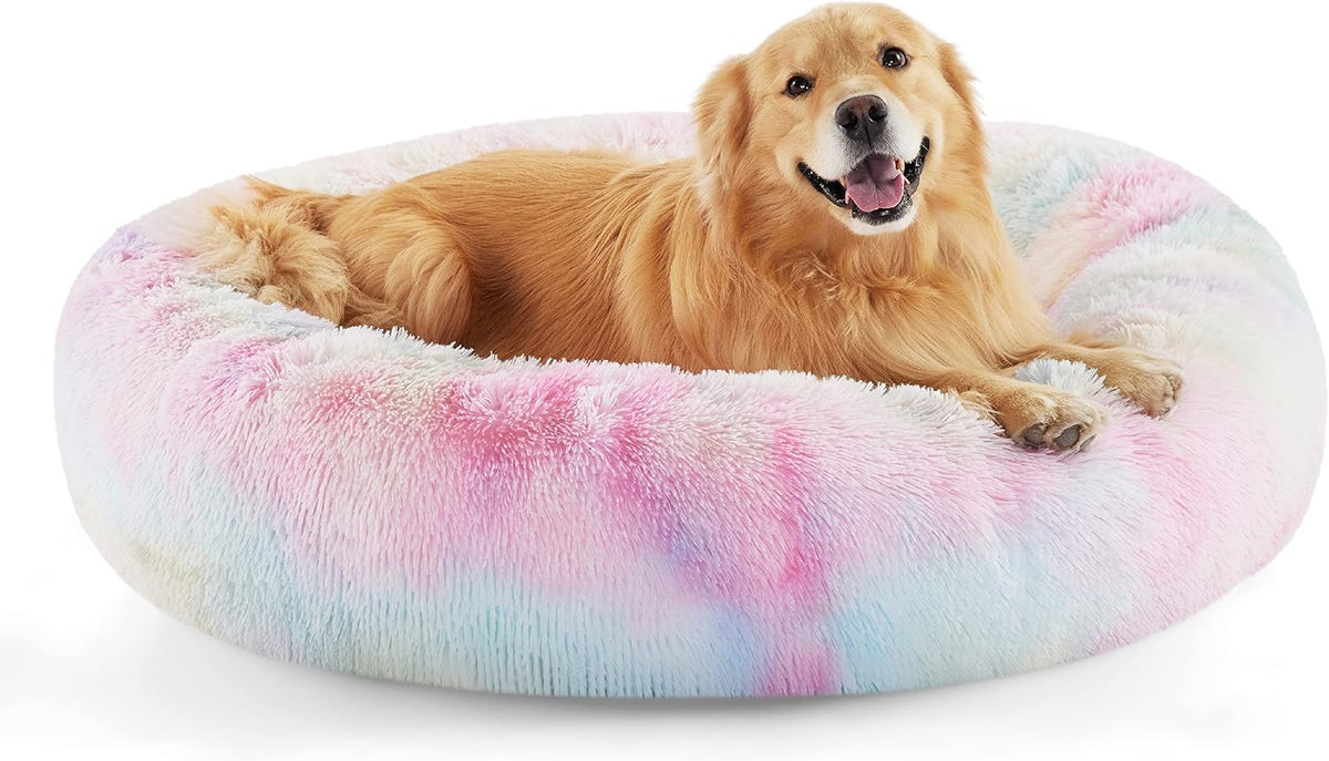Bedsure Calming Dog Bed Medium Size Dog Donut Washable Pet Bed,30ins Camel
