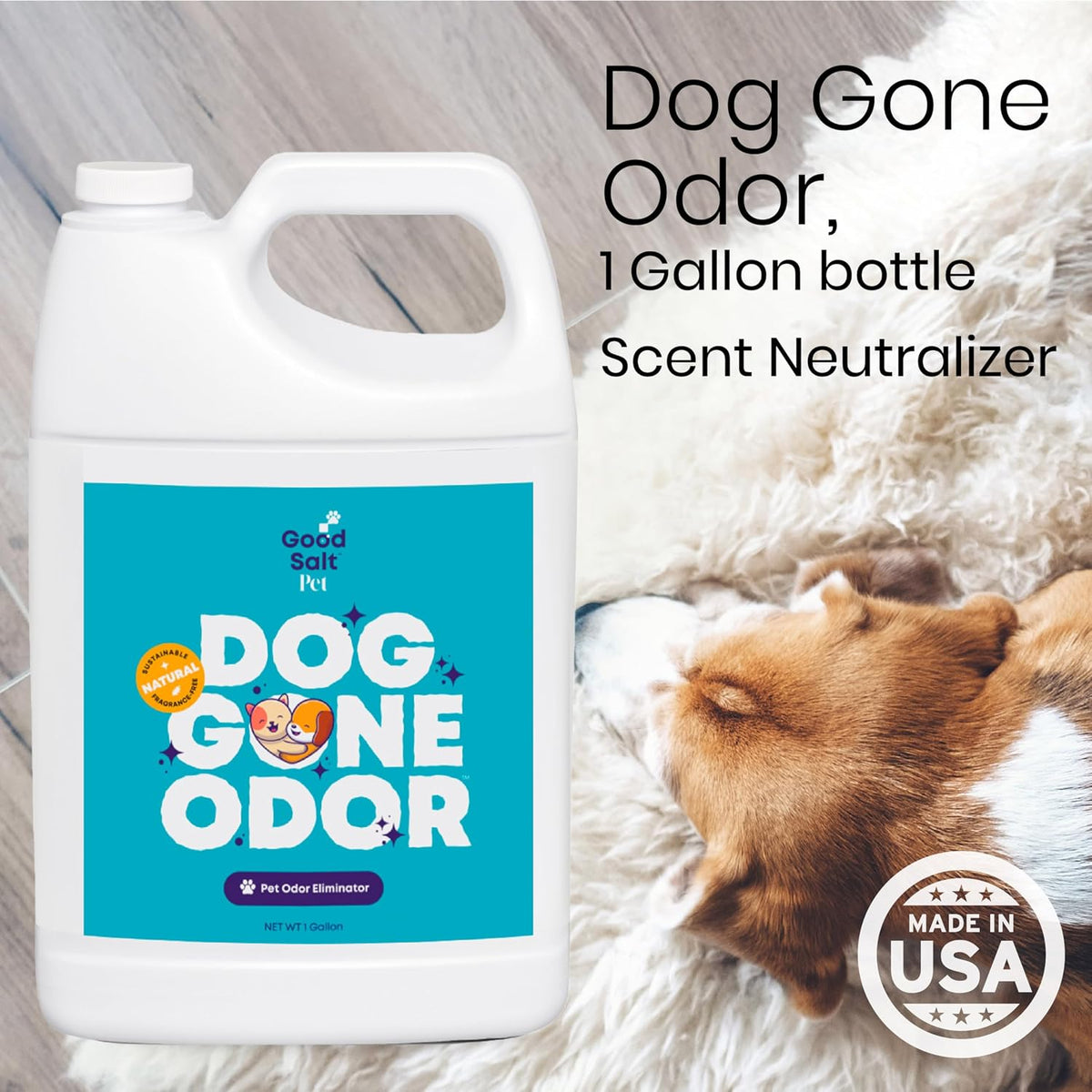Good Salt Pet Dog Gone Odor, Natural & Fragrance Free Scent Neutralizer, Made in the USA, 1 Gallon Bottle