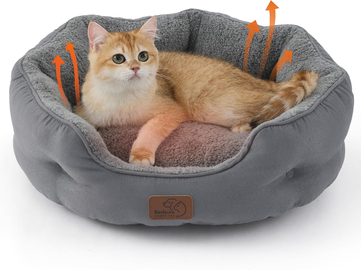 Bedsure Small Dog Bed Washable,Round Cat Beds for Indoor Cats,20in Camel
