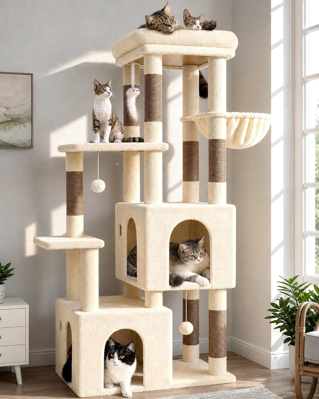 Globlazer Heavy Duty Cat Trees for Big Cats Maine Coon, F61, Light Grey