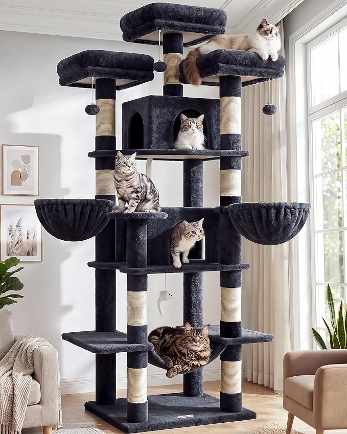 Globlazer Big XXL Cat Tower for Indoor Multiple Cats, F80, Dark Grey