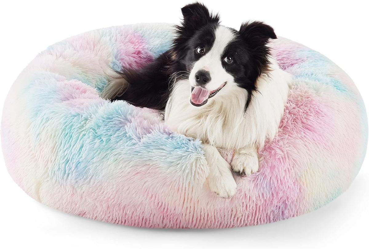 Bedsure Calming Dog Bed Medium Size Dog Donut Washable Pet Bed,30ins Camel