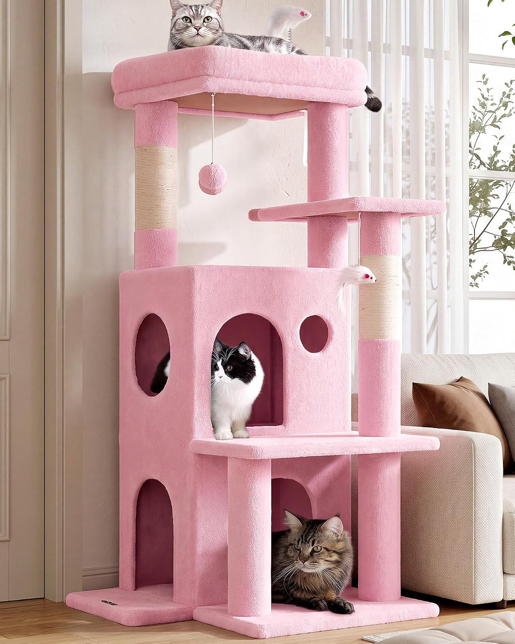 Globlazer Cat Tree Tower for Indoor Cats Large Adult, FC50, Light Grey