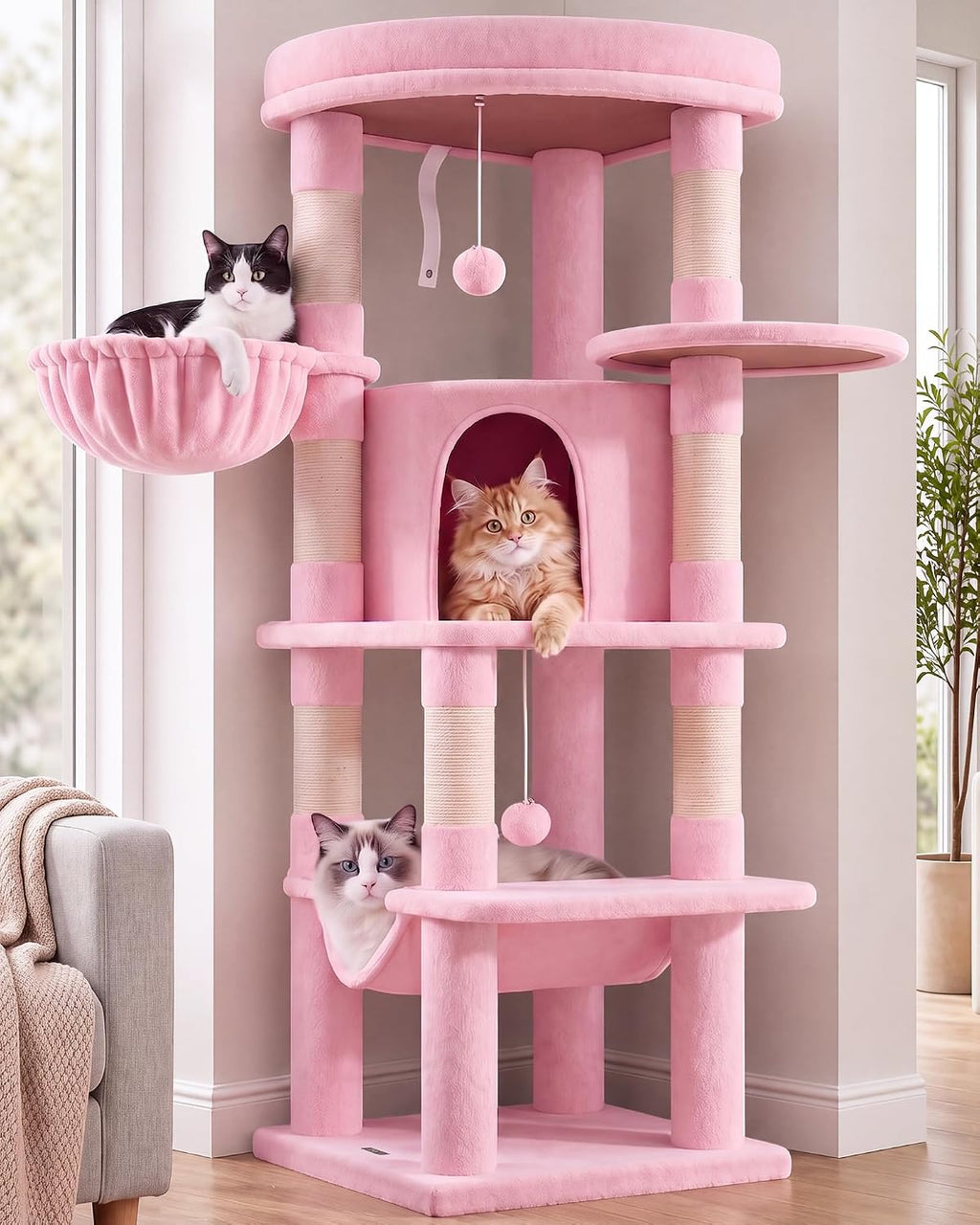 Globlazer 66inch Corner Cat Tree Tower for Indoor Large Cats, C66, Beige