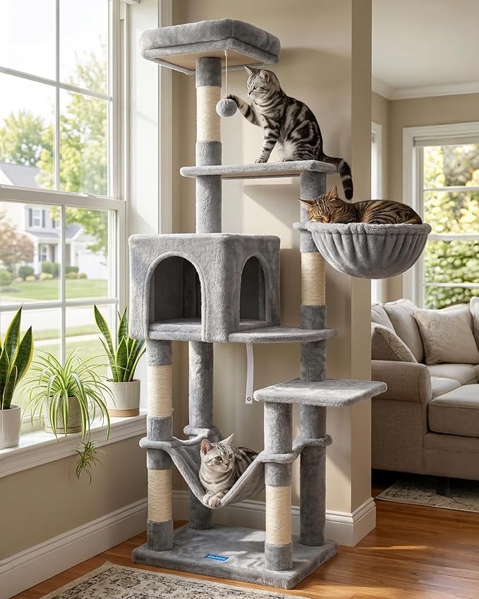 Hey-brother Cat Tree, Multi-Level Sisal Covered Scratching Posts, MPJ050W