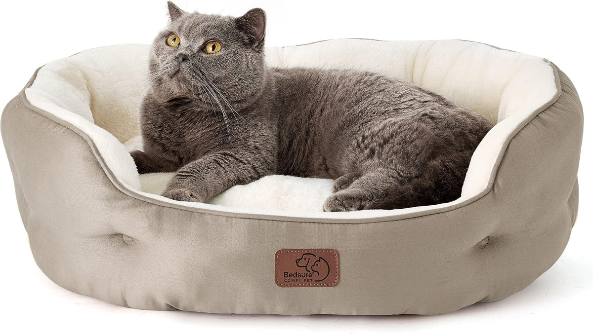 Bedsure Small Dog Bed Washable,Round Cat Beds for Indoor Cats,20in Camel