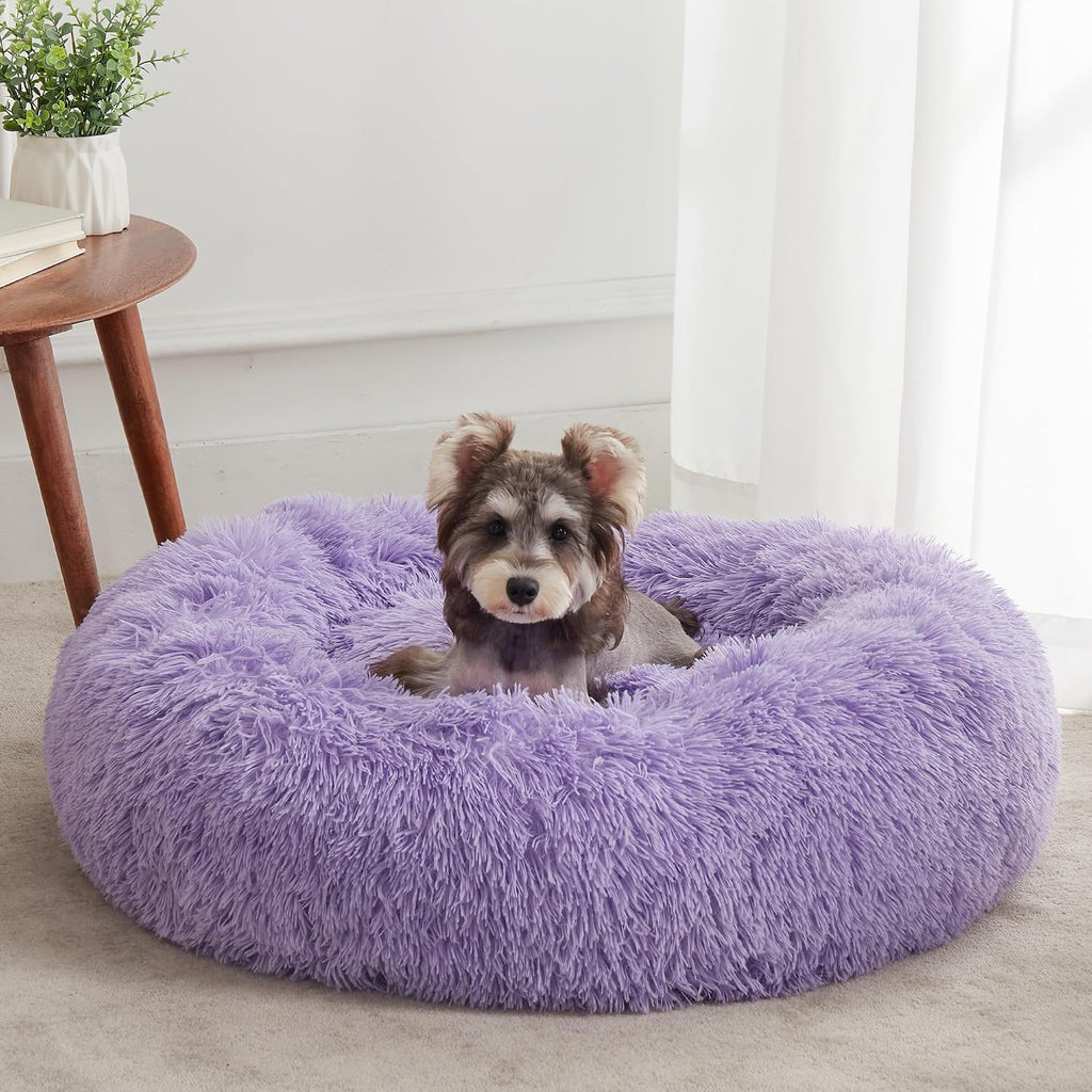 Calming Dog Bed & Cat Bed Washable Puppy Bed,24" Light Grey