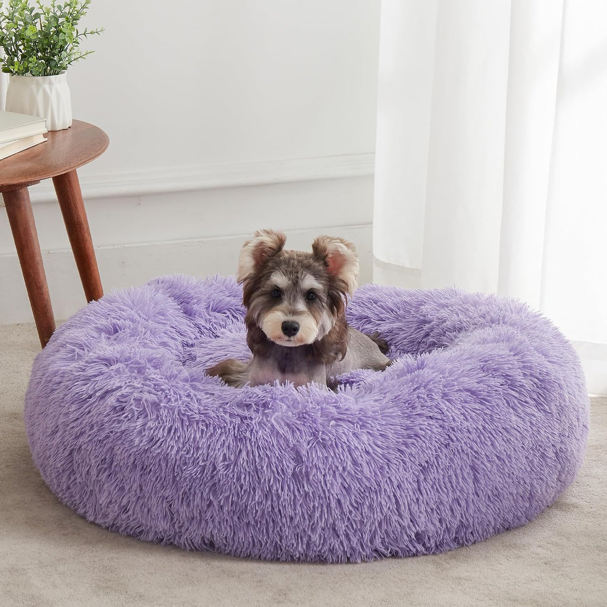 Calming Dog Bed & Cat Bed Washable Puppy Bed,24" Light Grey