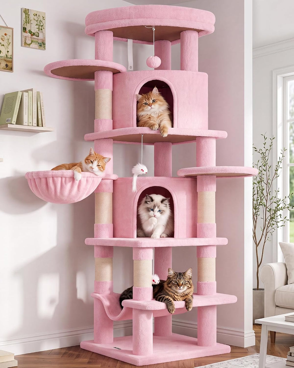 Globlazer 66inch Corner Cat Tree Tower for Indoor Large Cats, C66, Beige