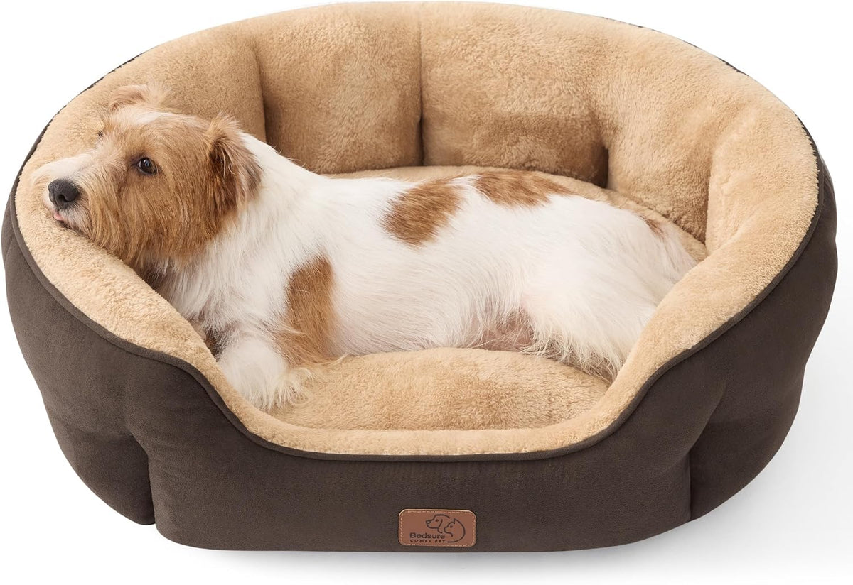 Bedsure Small Dog Bed Washable,Round Cat Beds for Indoor Cats,20in Camel