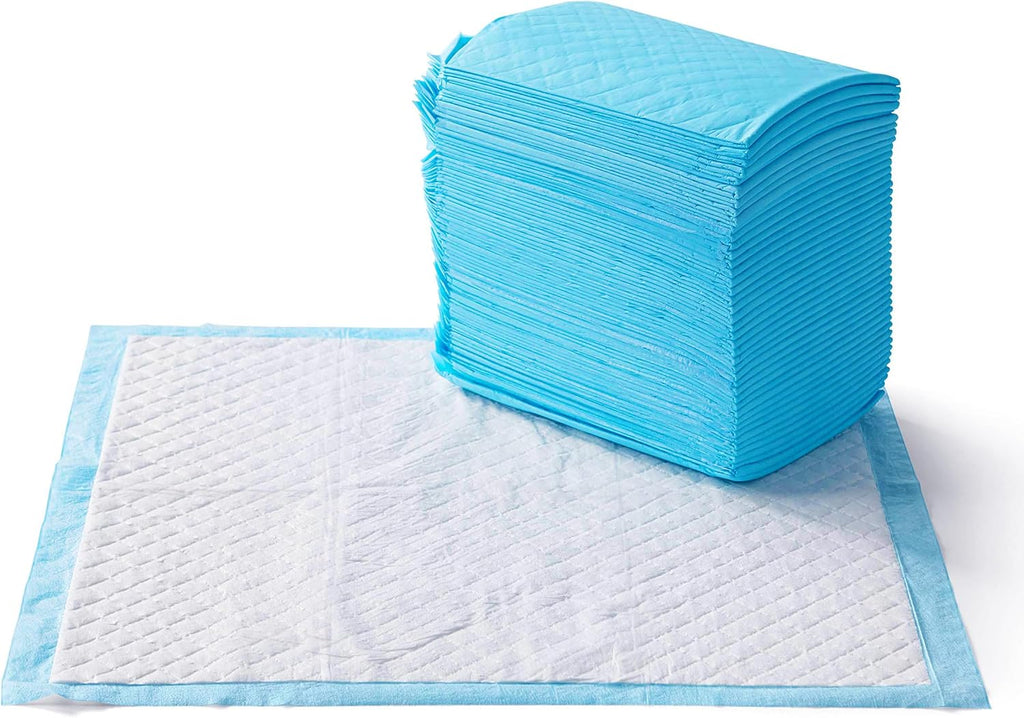 Basics X-Large Heavy Duty Absorbent Puppy Potty Pads, Leak-Proof, Quick-Dry, Super Absorbent Gel Technology for Dog Training, 28 x 34 Inches, Blue & White, Pack of 50