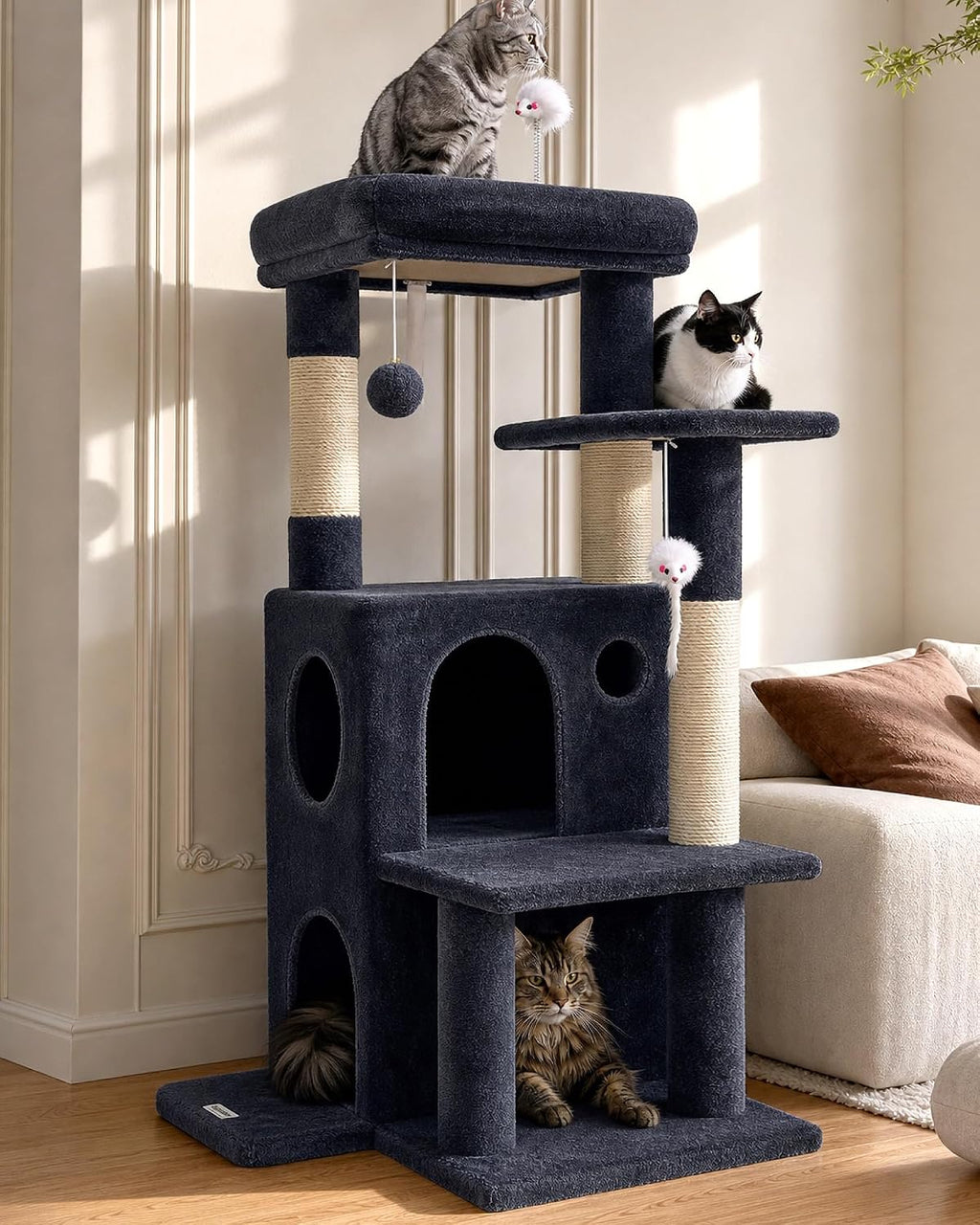 Globlazer Cat Tree Tower for Indoor Cats Large Adult, FC50, Light Grey