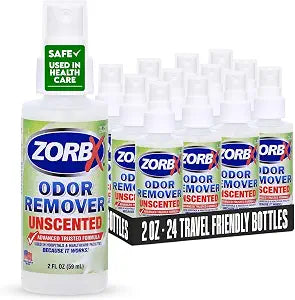 ZORBX Unscented Odor Remover Spray 2 Oz 24-Pack, Bulk, Hospital-Grade