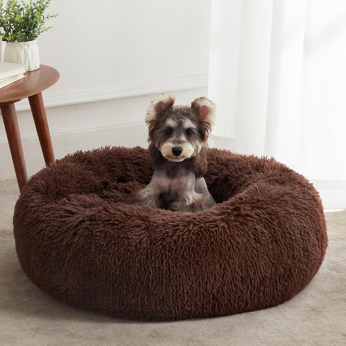Calming Dog Bed & Cat Bed Washable Puppy Bed,24" Light Grey