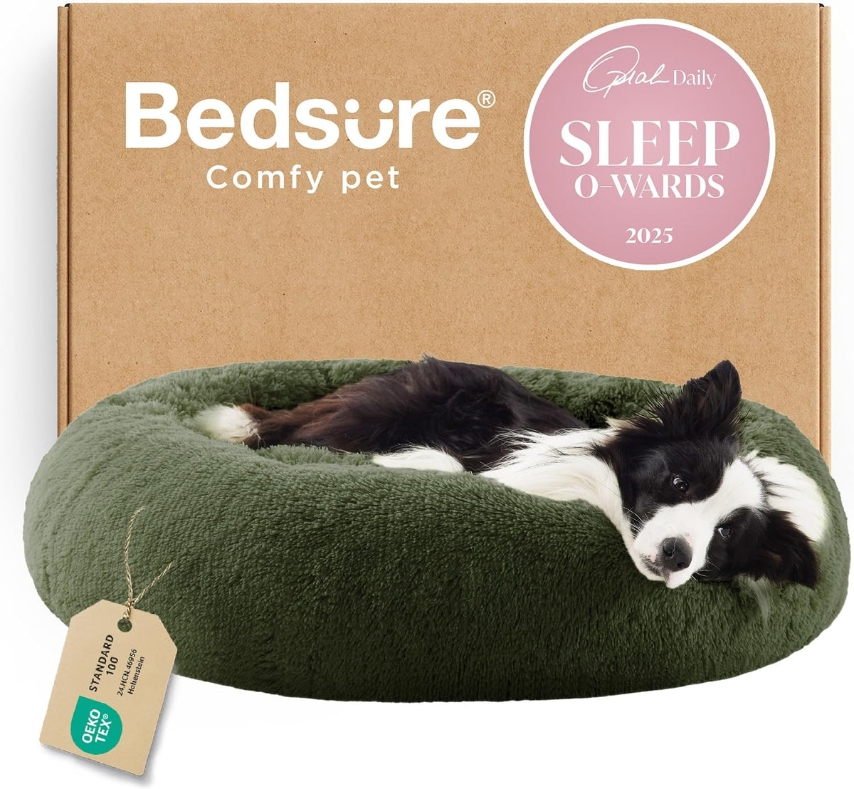 Bedsure Calming Dog Bed Medium Size Dog Donut Washable Pet Bed,30ins Camel