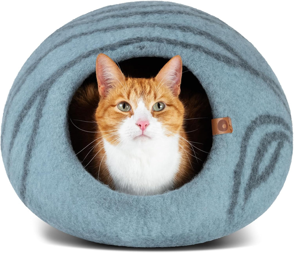 Cat Cave - Merino Wool Bed for Indoor Cats (Light Gray, Medium)