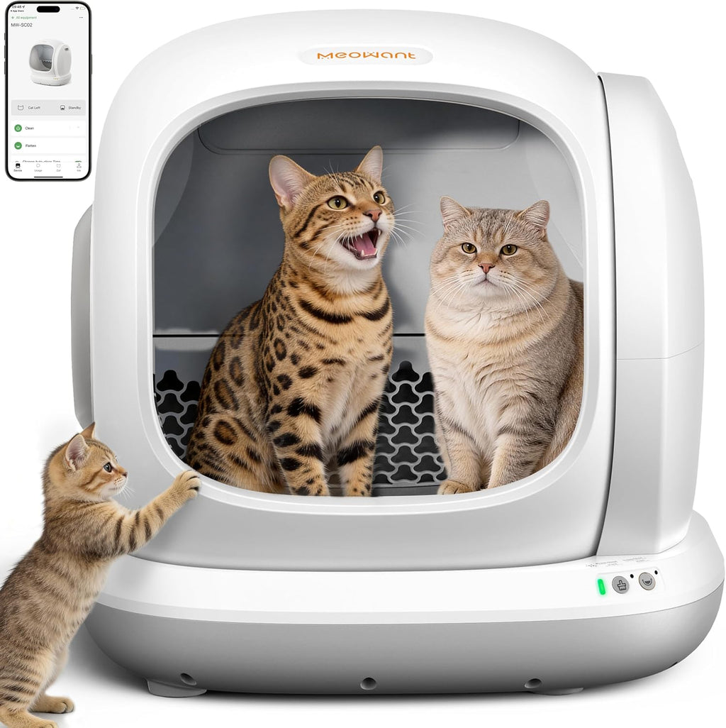 Meowant Self-Cleaning Cat Litter Box, 75L Extra Large Open-Top, APP Control