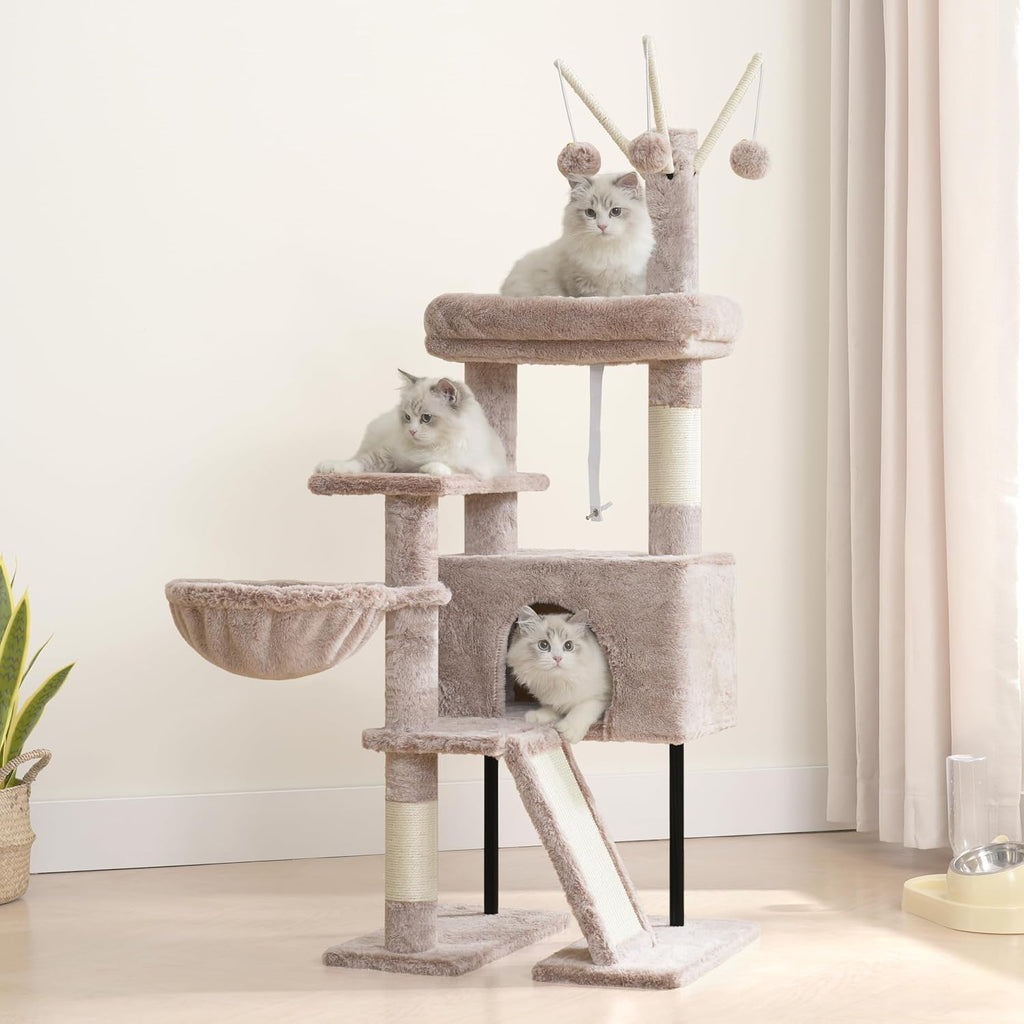 Cat Tree, Cat Tower for Indoor Cats, 43.3 inch Cat Tree Tower with Sturdy Steel Tube, Hammock, Cat Condo for Small Cats and Kittens, Scratching Post, Smoky Gray GCT004SG