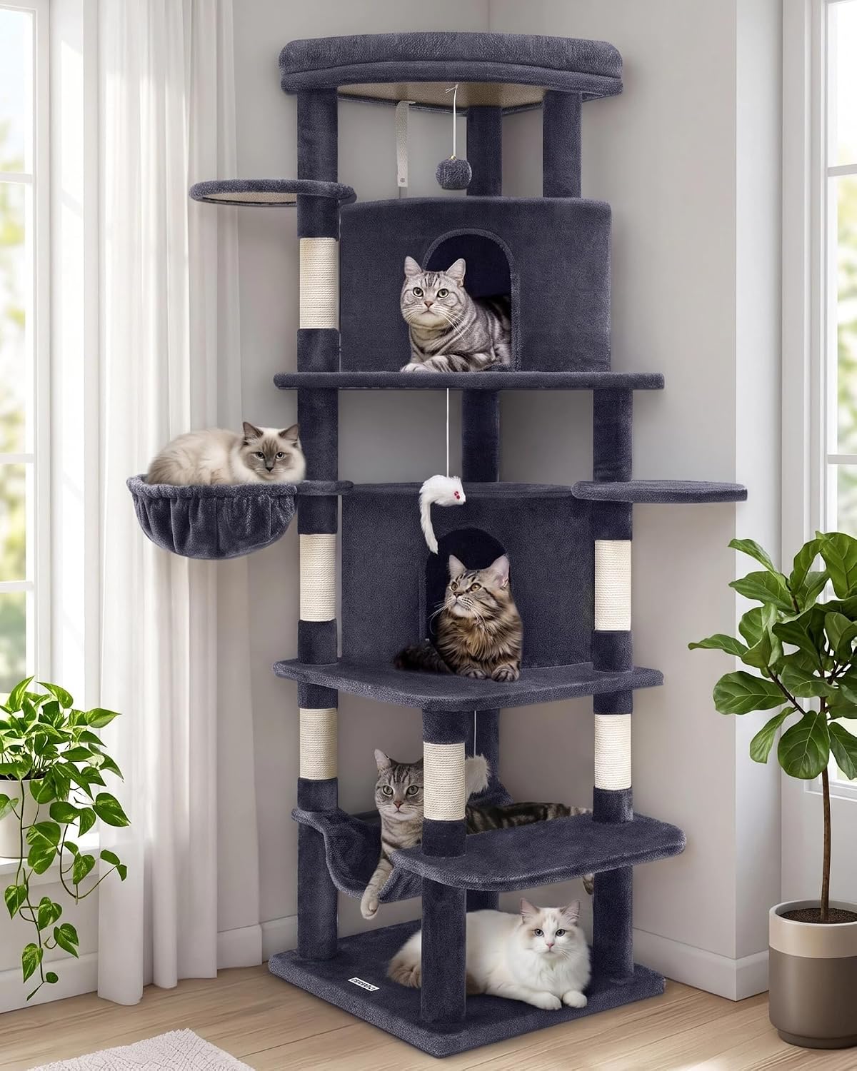 Globlazer 66inch Corner Cat Tree Tower for Indoor Large Cats, C66, Beige