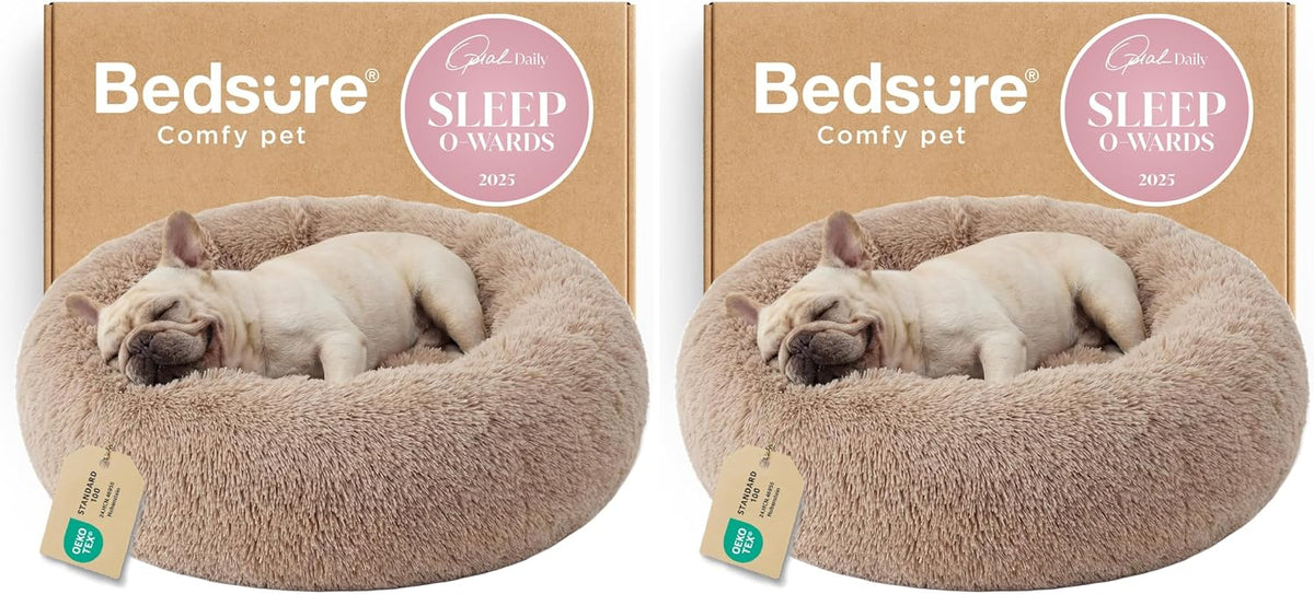 Bedsure Calming Dog Bed Medium Size Dog Donut Washable Pet Bed,30ins Camel