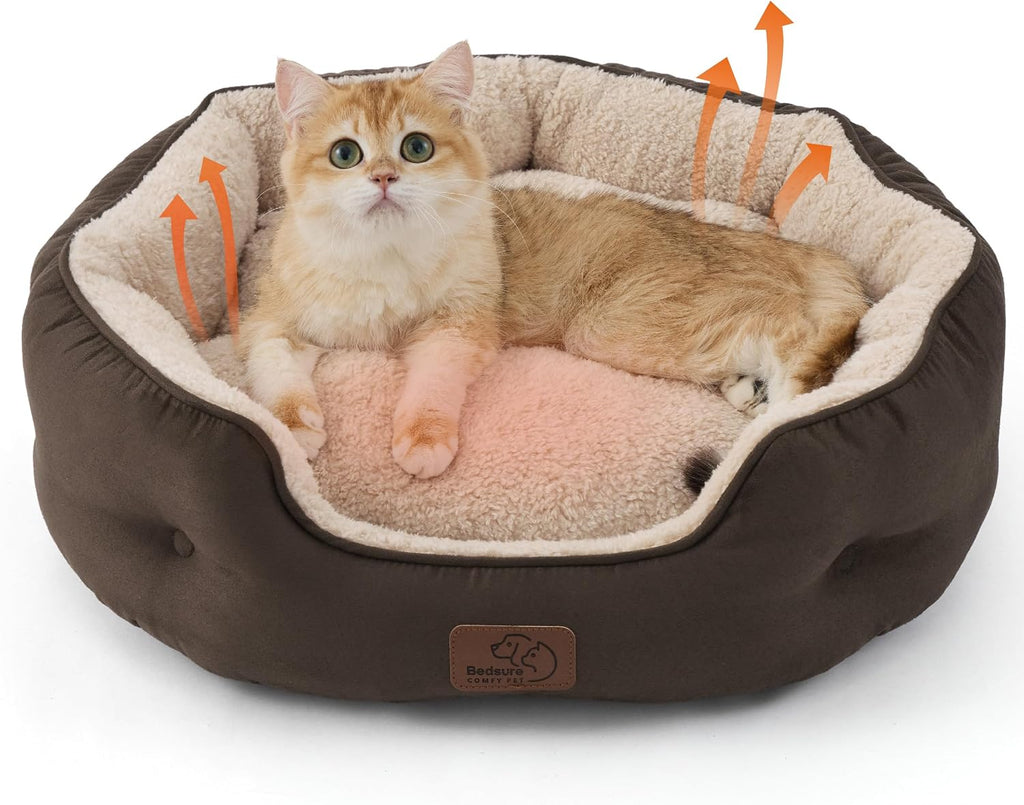 Bedsure Small Dog Bed Washable,Round Cat Beds for Indoor Cats,20in Camel