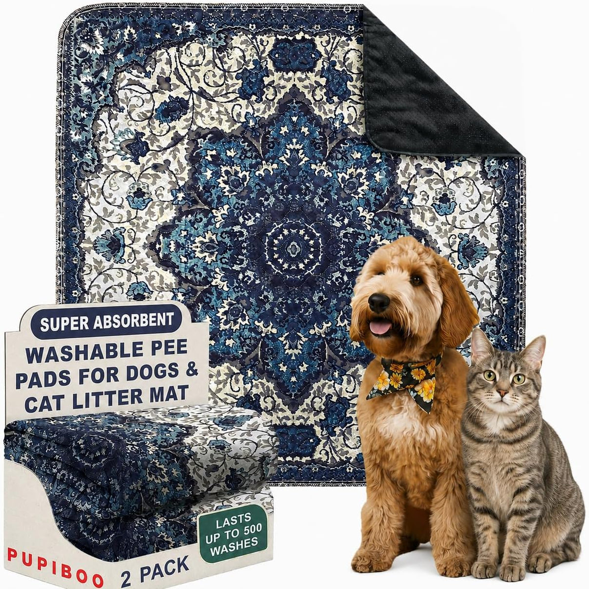 PUPIBOO Washable Pee Pads for Dogs and Cats - Super Absorbent Reusable Puppy Training Pads - 100% Waterproof, Leak-Proof & Non-Slip Whelping Pads for Pet Housebreaking
