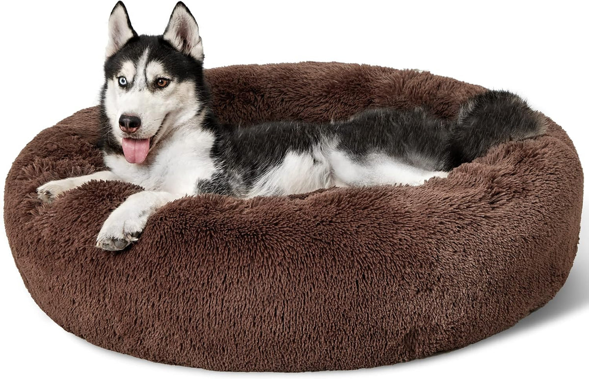 Bedsure Calming Dog Bed Medium Size Dog Donut Washable Pet Bed,30ins Camel