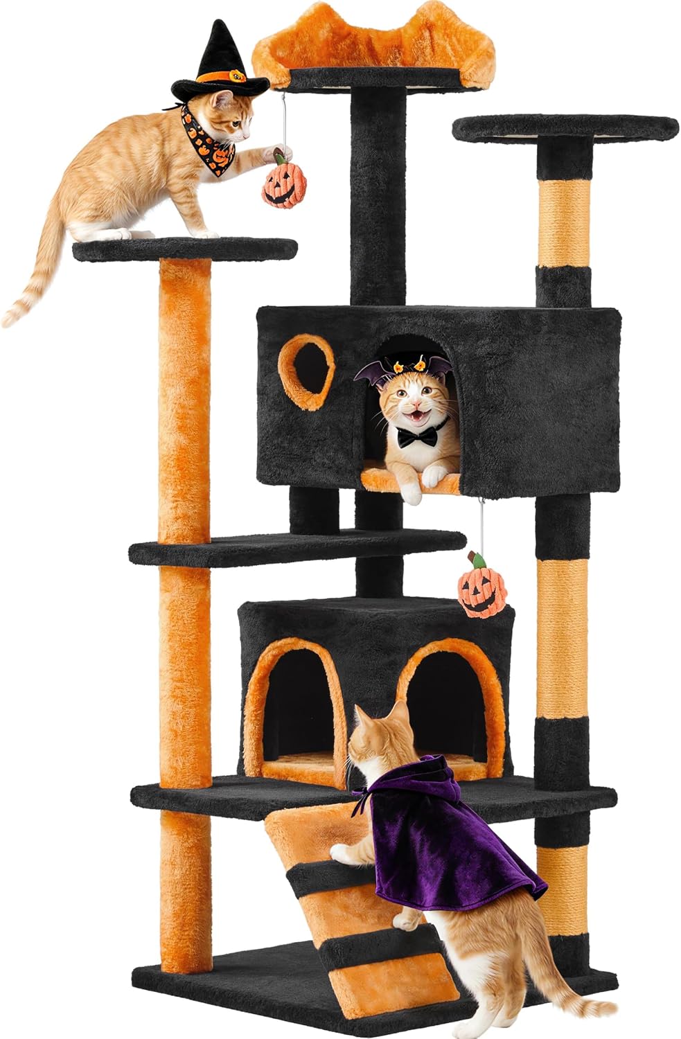 Yaheetech 54in Cat Tree Tower, 2 Caves, Kitten-Ear Perch & Scratching Posts