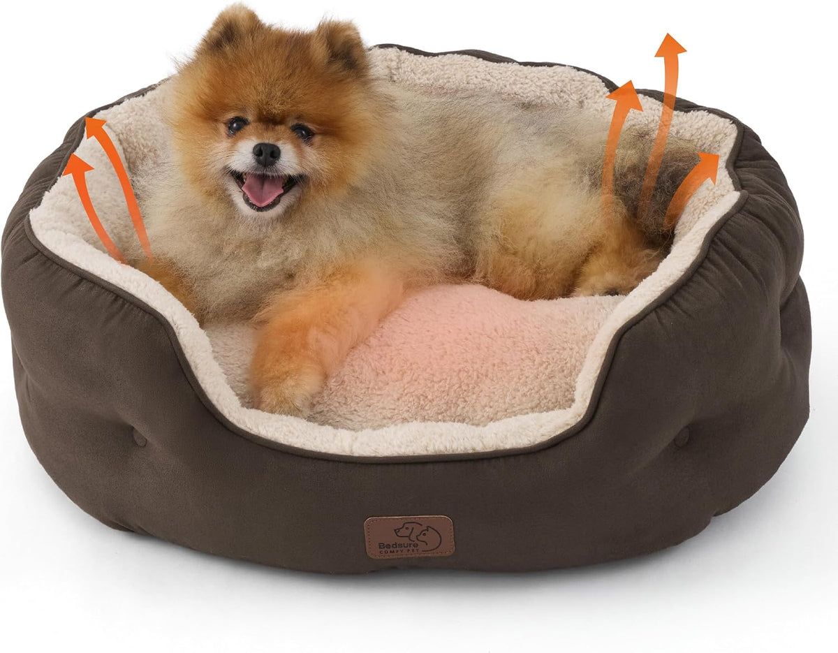 Bedsure Small Dog Bed Washable,Round Cat Beds for Indoor Cats,20in Camel