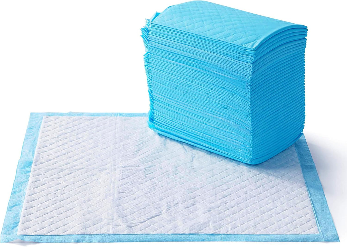 Basics X-Large Heavy Duty Absorbent Puppy Potty Pads, Leak-Proof, Quick-Dry, Super Absorbent Gel Technology for Dog Training, 28 x 34 Inches, Blue & White, Pack of 50