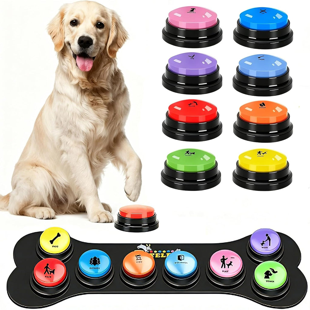 6 Pcs Dog Talking Button Set, Dog Buttons for Communication 30s Voice Recording Speaking Button Pet Speech Training Buzzers with 30 Scene Stickers and Waterproof Anti-Slip Mat for Animal Training