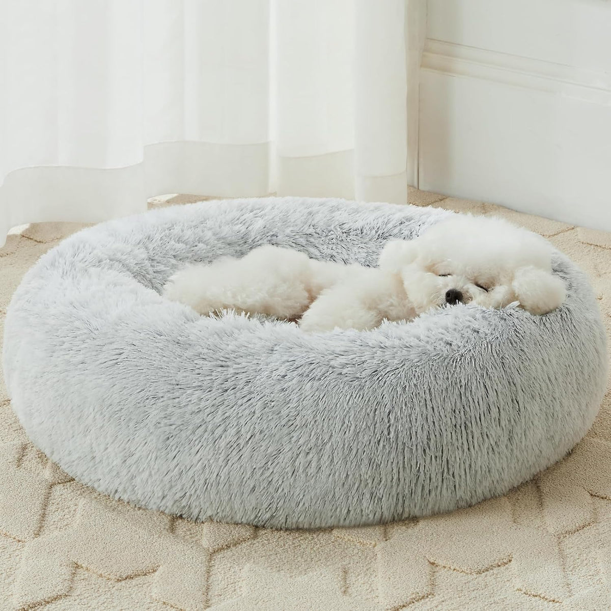 WNPETHOME Small Pink Round Calming Dog Bed Cat Bed for Comfy Sleep