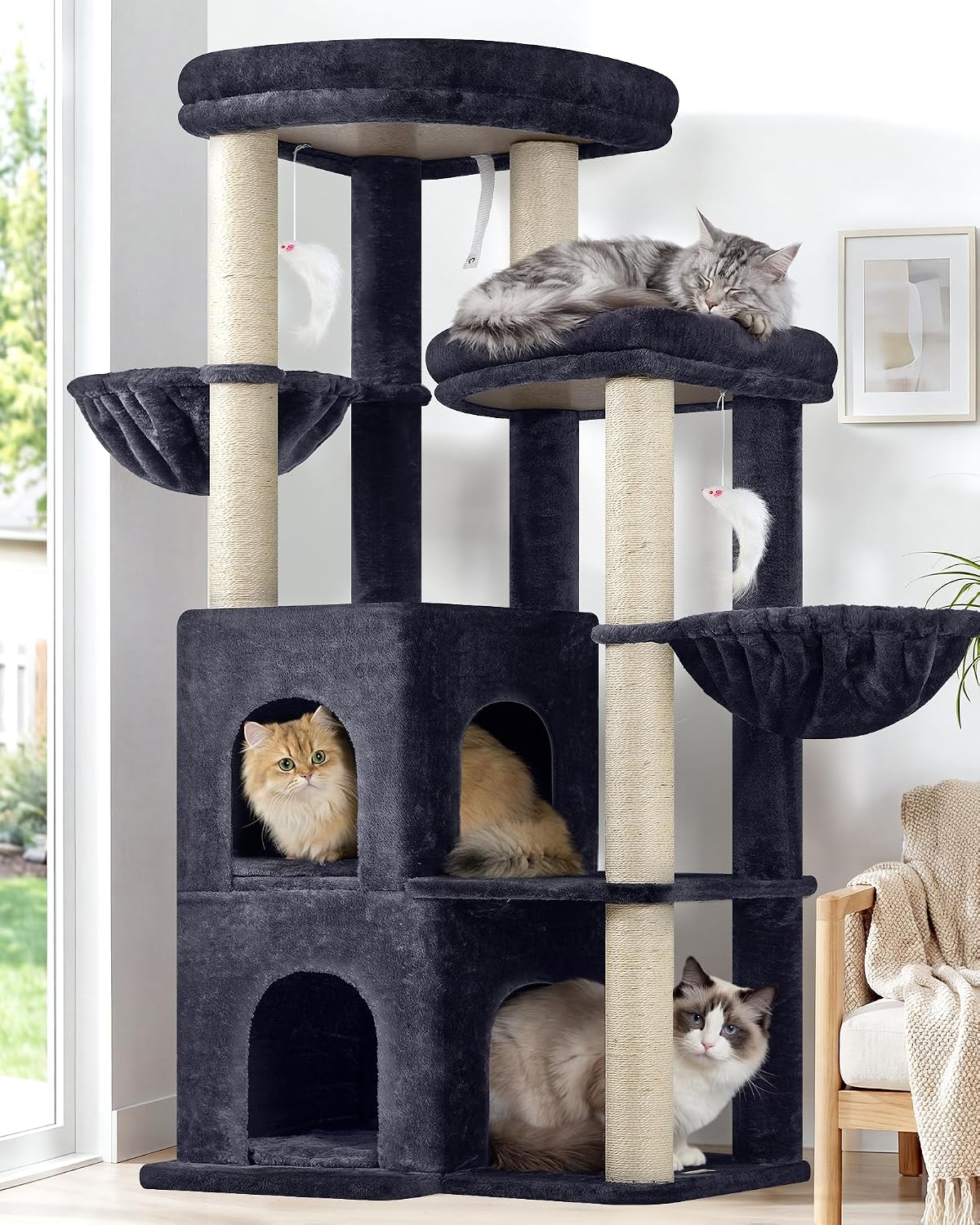 Globlazer Cat Tree Tower for Indoor Cats Large Adult, FC50, Light Grey