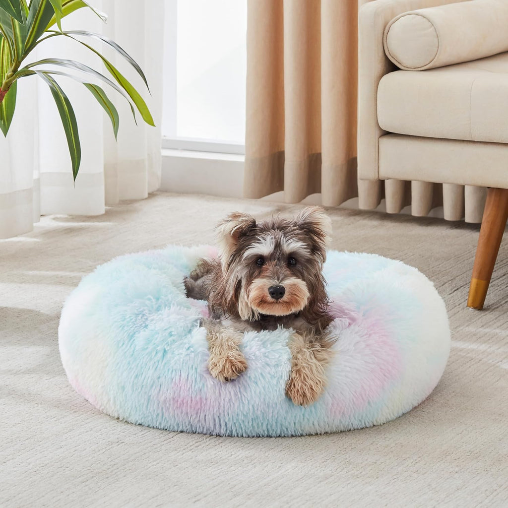 Calming Dog Bed & Cat Bed Washable Puppy Bed,24" Light Grey