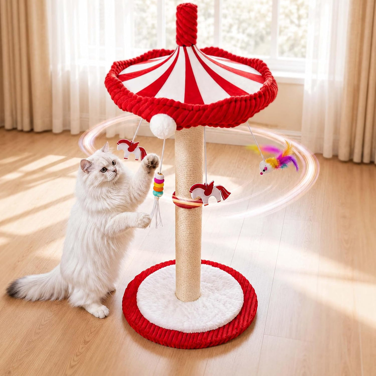Carousel Cat Scratching Post with Hanging Toys, Interactive Cat Toys