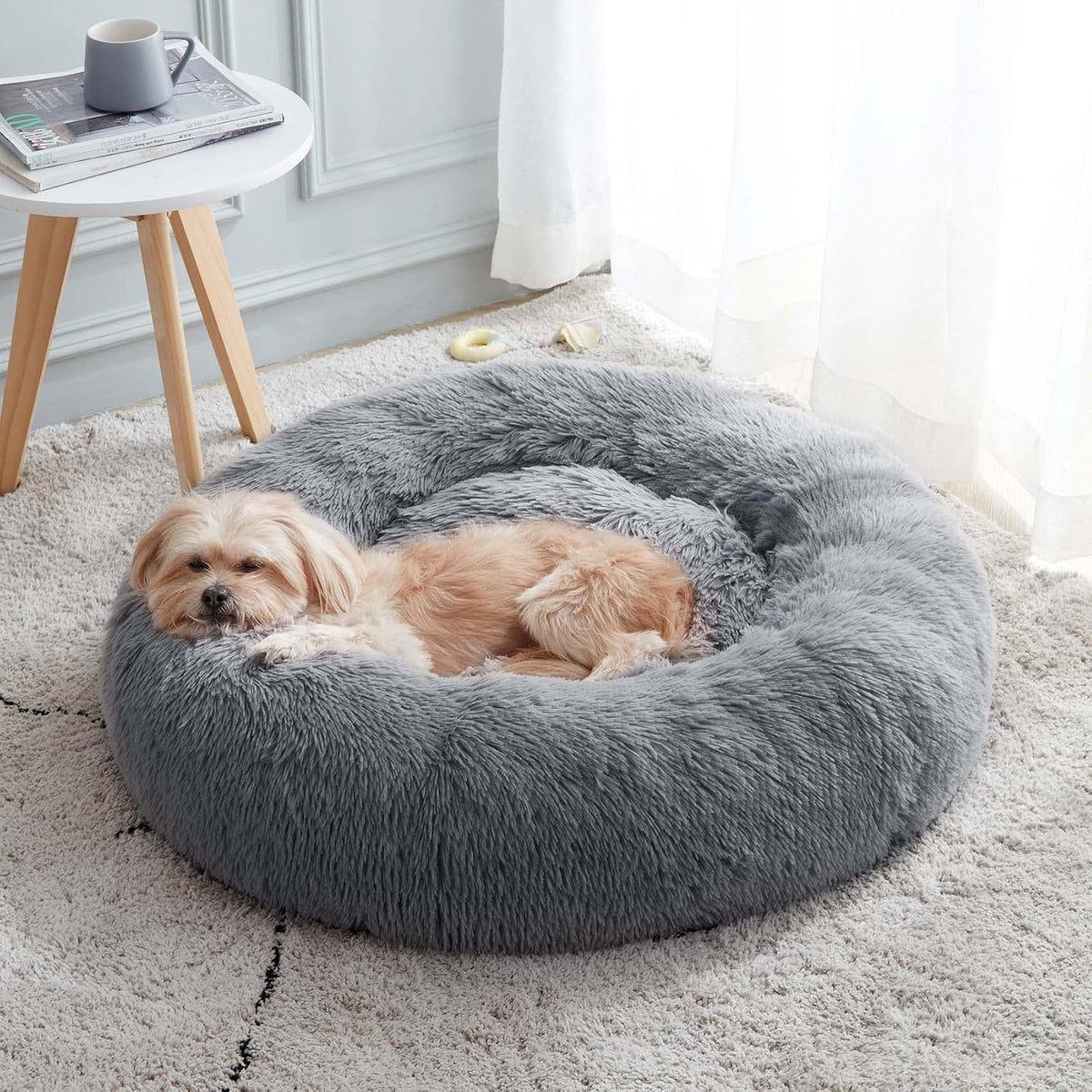 Calming Dog Bed & Cat Bed Washable Puppy Bed,24" Light Grey