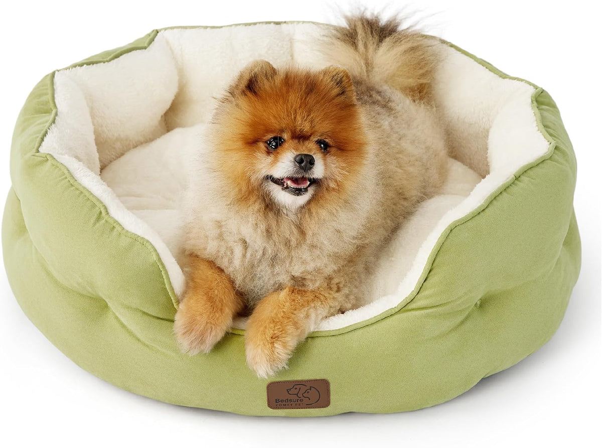 Bedsure Small Dog Bed Washable,Round Cat Beds for Indoor Cats,20in Camel