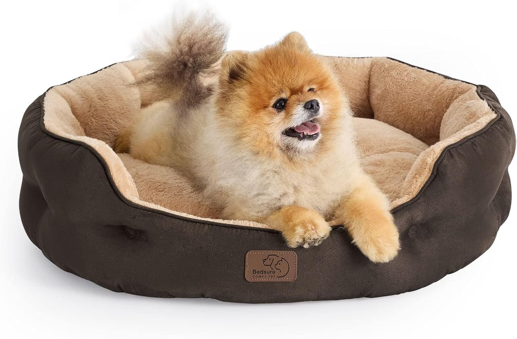 Bedsure Small Dog Bed Washable,Round Cat Beds for Indoor Cats,20in Camel