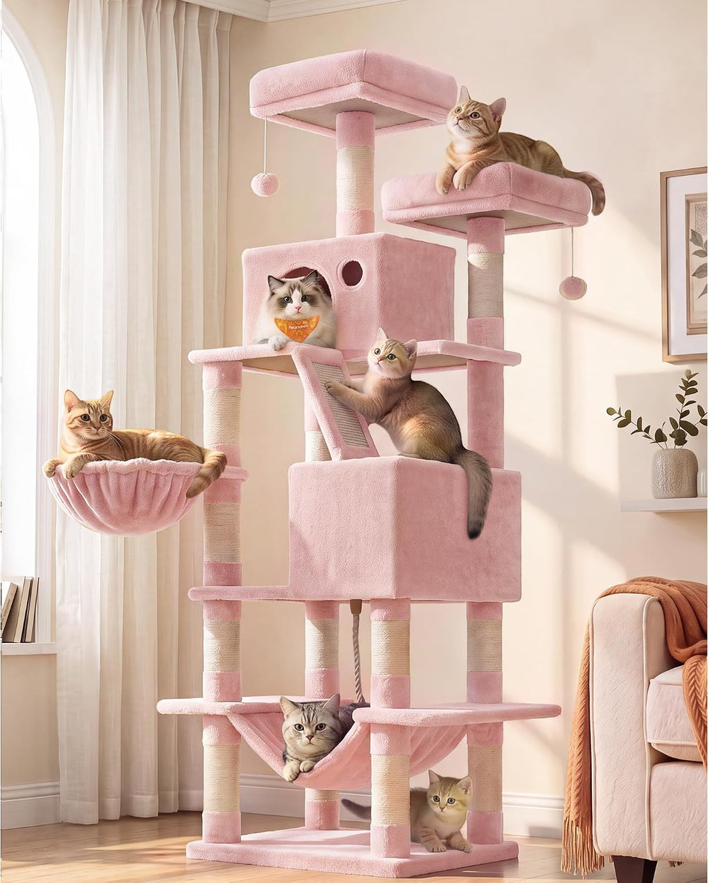 Feandrea Cat Tree, 81.1-Inch Large Cat Tower, Multi-Level Condo, Smoky Gray
