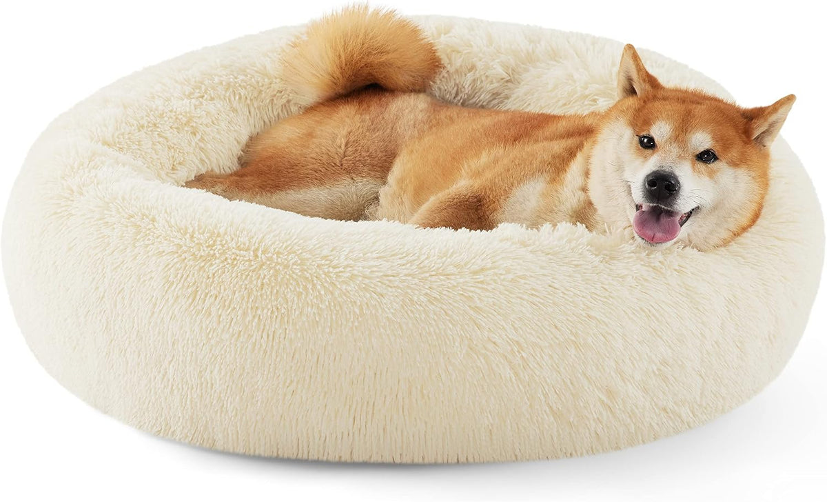 Bedsure Calming Dog Bed Medium Size Dog Donut Washable Pet Bed,30ins Camel